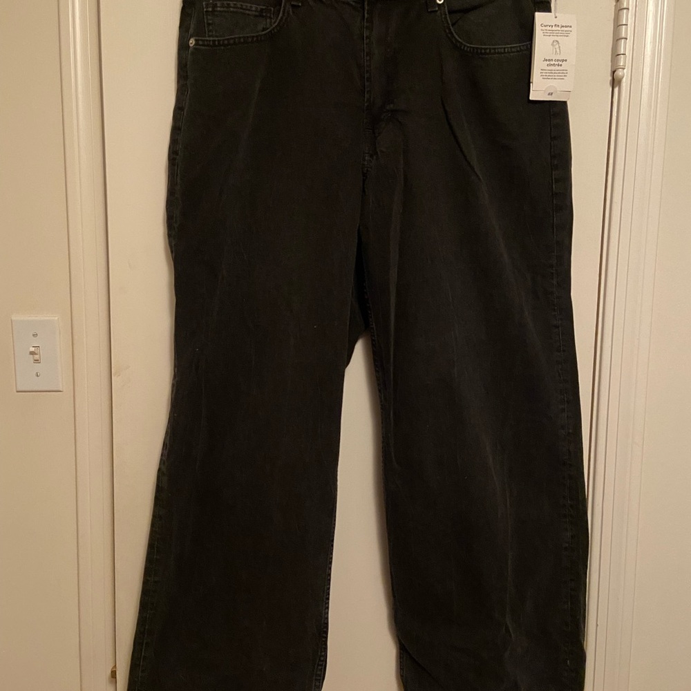 Black denim pants baggy wide leg loose fit H&M